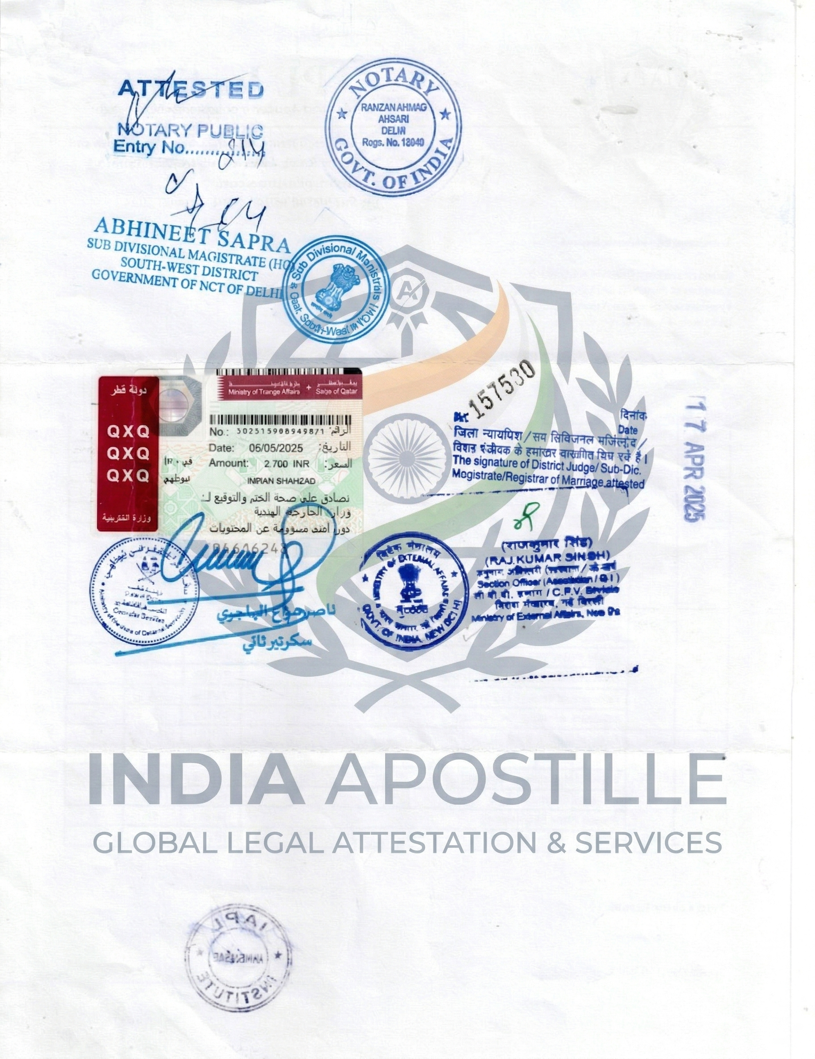 Qatar Embassy Attestation and Legalization services for Indian documents